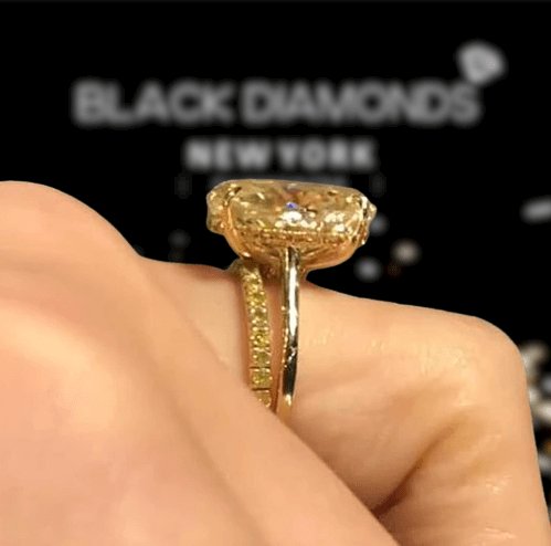 Yellow Gold Oval Cut Yellow Sapphire Engagement Ring Set-Black Diamonds New York