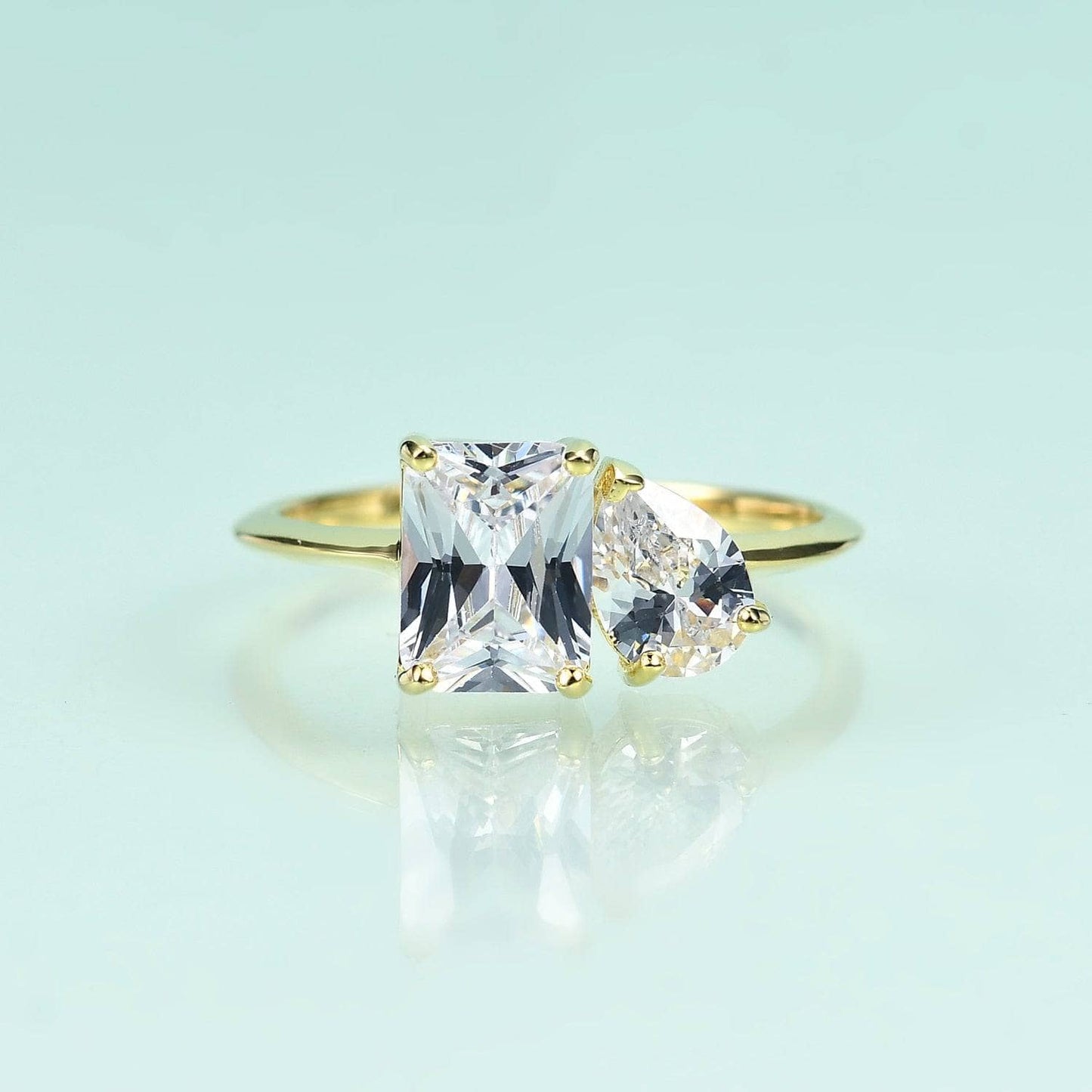 Yellow Gold Pear Emerald Cut Solitaire Engagement Ring-Black Diamonds New York