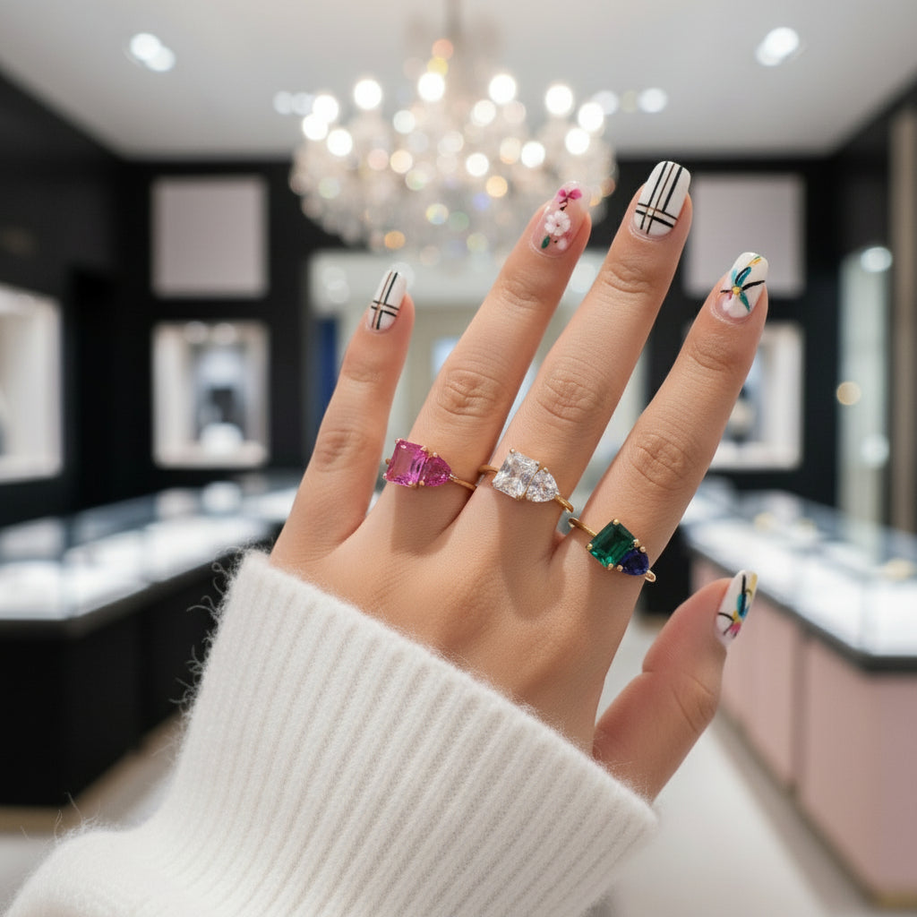 Yellow Gold Emerald & Pear Cut Solitaire Engagement Ring-Black Diamonds New York