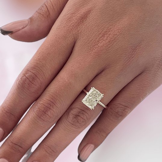 Yellow Gold Radiant Cut Simulated Diamond Engagement Ring-Black Diamonds New York