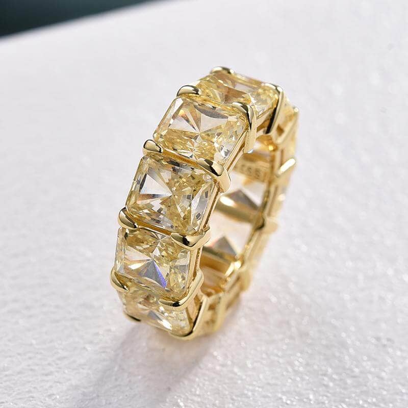 Yellow Gold Radiant Cut Yellow Sapphire Wedding Band-Black Diamonds New York