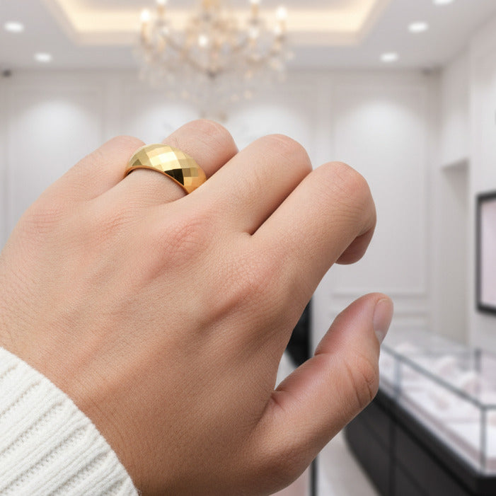 Yellow Gold Rhombus Tungsten Men's Wedding Band-Black Diamonds New York