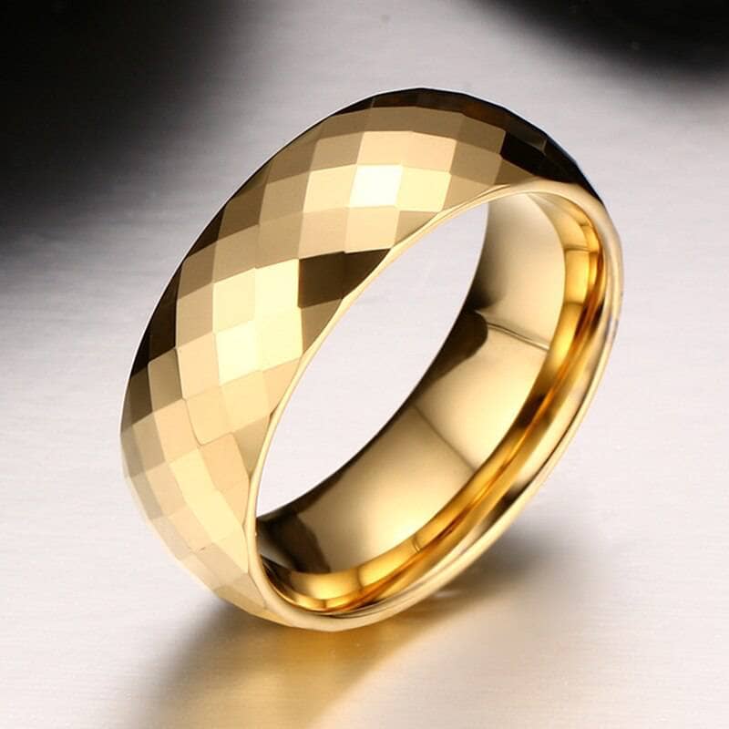 Yellow Gold Rhombus Tungsten Men's Wedding Band-Black Diamonds New York