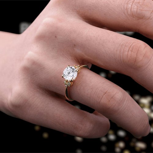 Yellow Gold Round Cut Engagement Ring-Black Diamonds New York