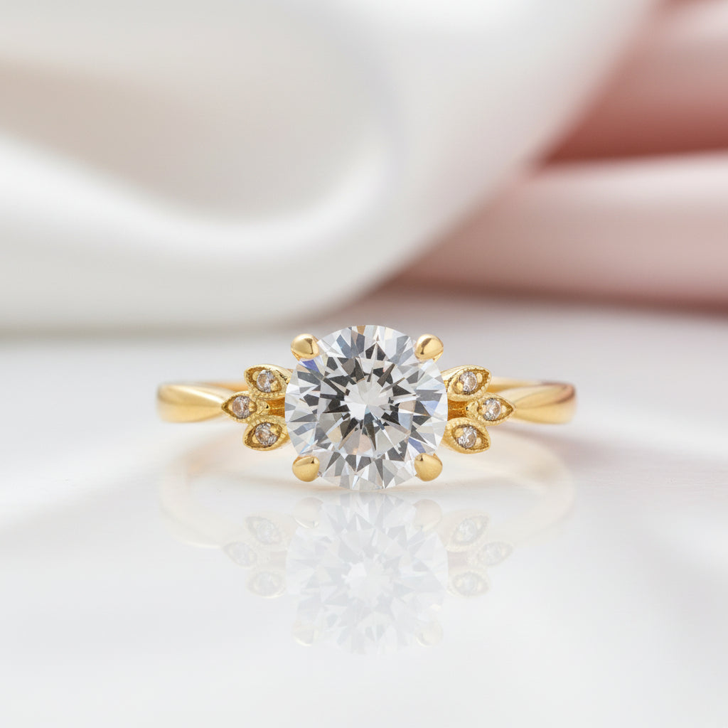 Yellow Gold Round Cut Engagement Ring-Black Diamonds New York
