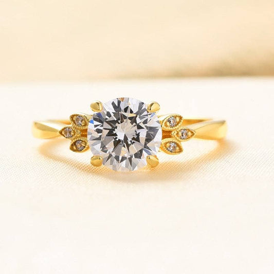 Yellow Gold Round Cut Engagement Ring-Black Diamonds New York