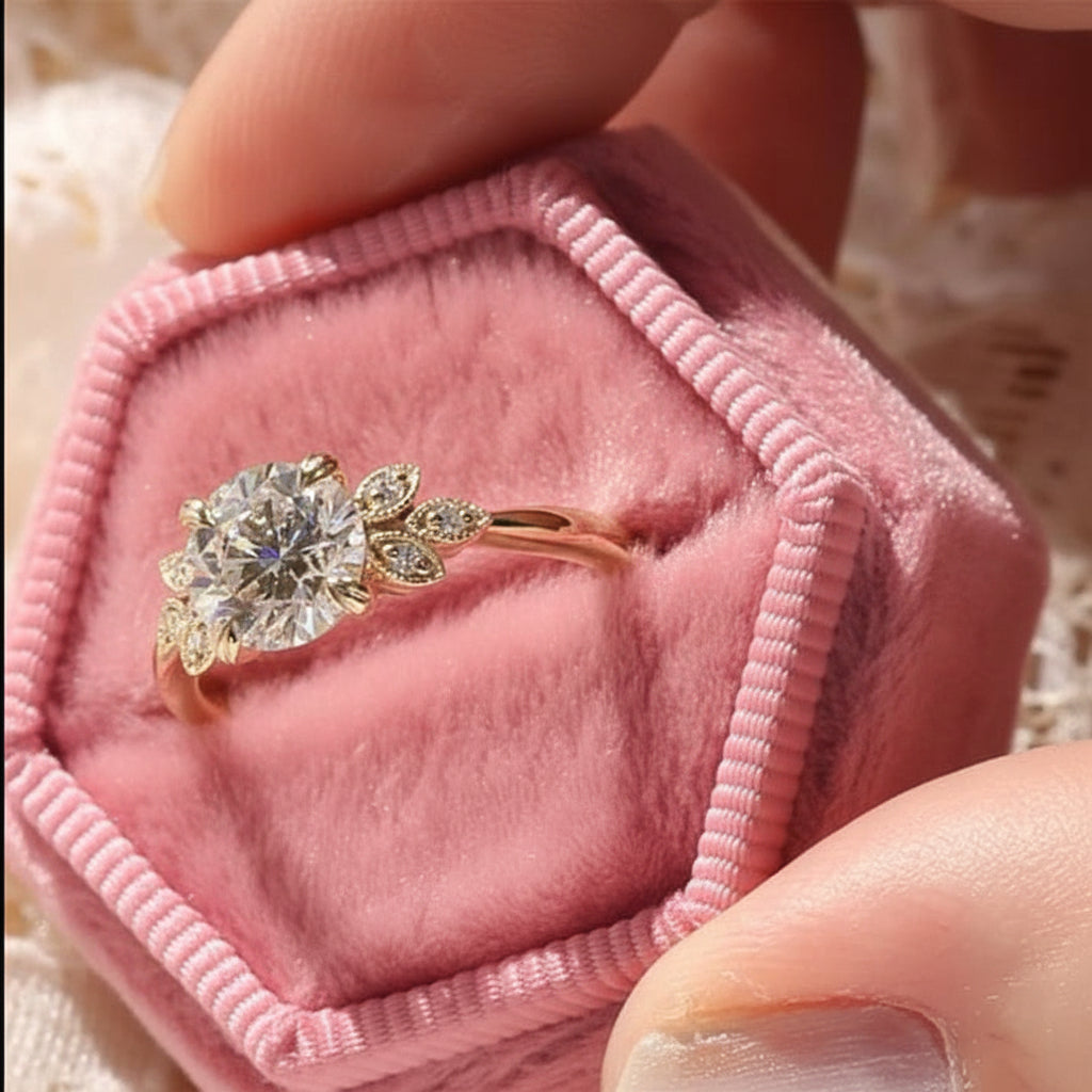 Yellow Gold Round Cut Engagement Ring-Black Diamonds New York