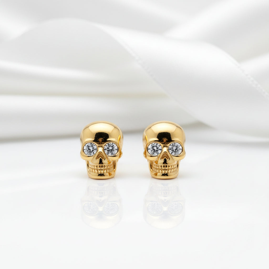 Skull Yellow Gold Diamond Screw Stud Earrings-Black Diamonds New York