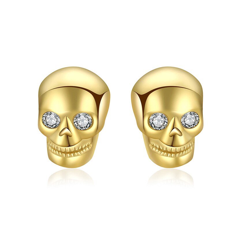 Yellow Gold Skull EVN Stone Screw Stud Earrings