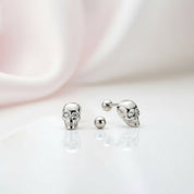 Skull Yellow Gold Diamond Screw Stud Earrings-Black Diamonds New York
