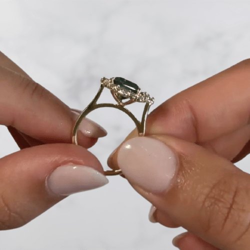 Yellow Gold Sona Diamond Halo Emerald Cut Engagement Ring-Black Diamonds New York