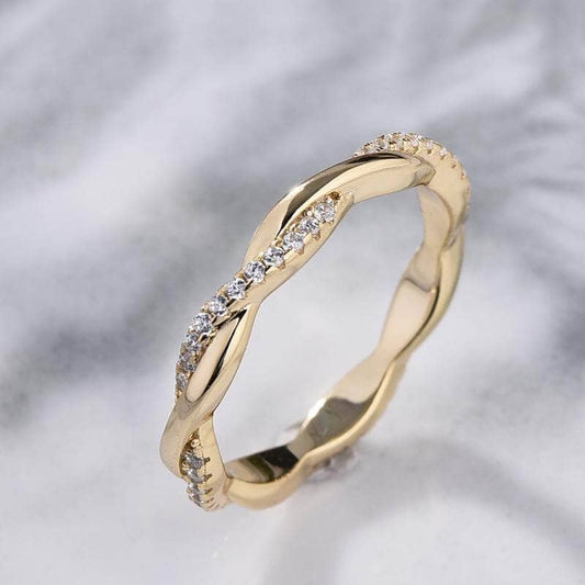 Yellow Gold Twist Infinity Wedding Ring Band-Black Diamonds New York