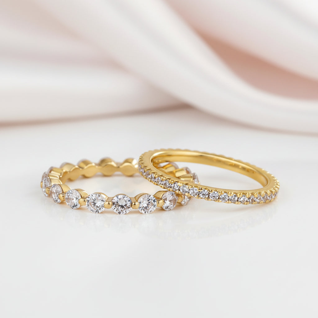 Yellow Gold Women's Stackable Wedding Band Set-Black Diamonds New York