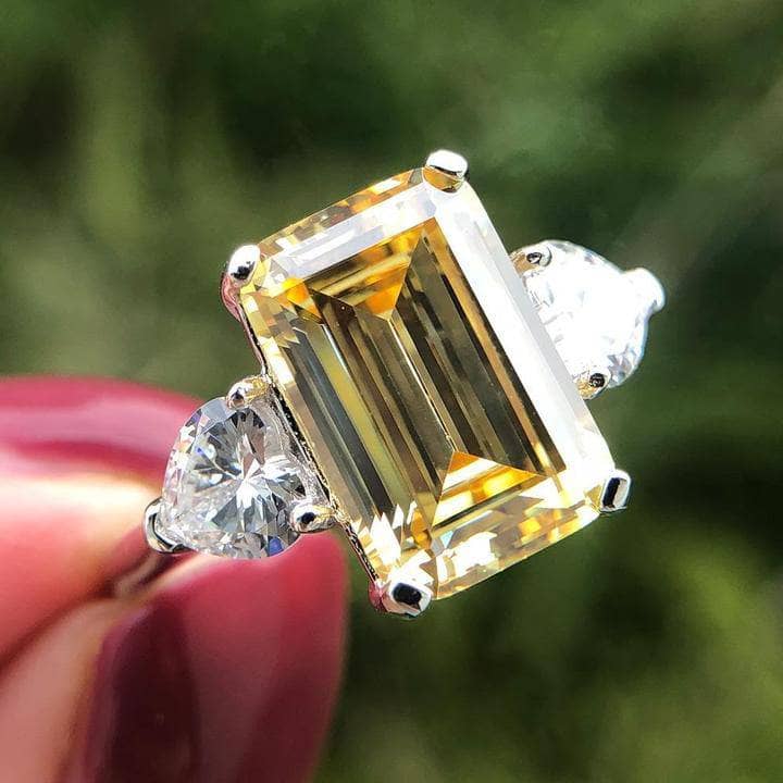 Yellow Sapphire 4.0ct Emerald Cut Three Stone Engagement Ring-Black Diamonds New York