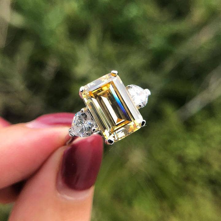 Yellow Sapphire 4.0ct Emerald Cut Three Stone Engagement Ring