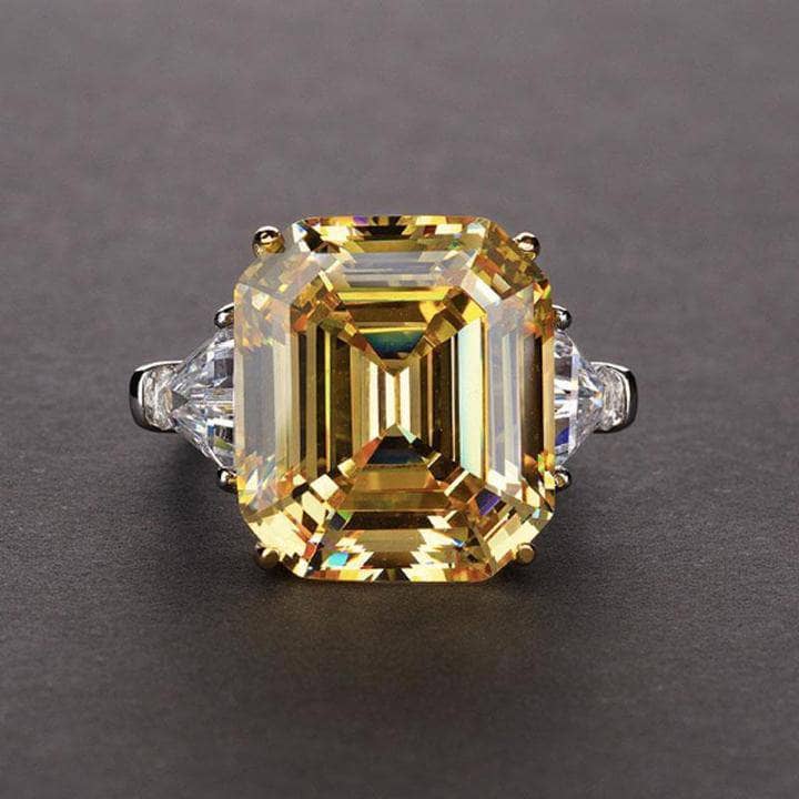 Yellow Sapphire Assher Cut and Trillion Cut Three Stone Engagement Ring