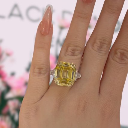 Yellow Sapphire Assher Cut Three Stone Engagement Ring - Black Diamonds New York