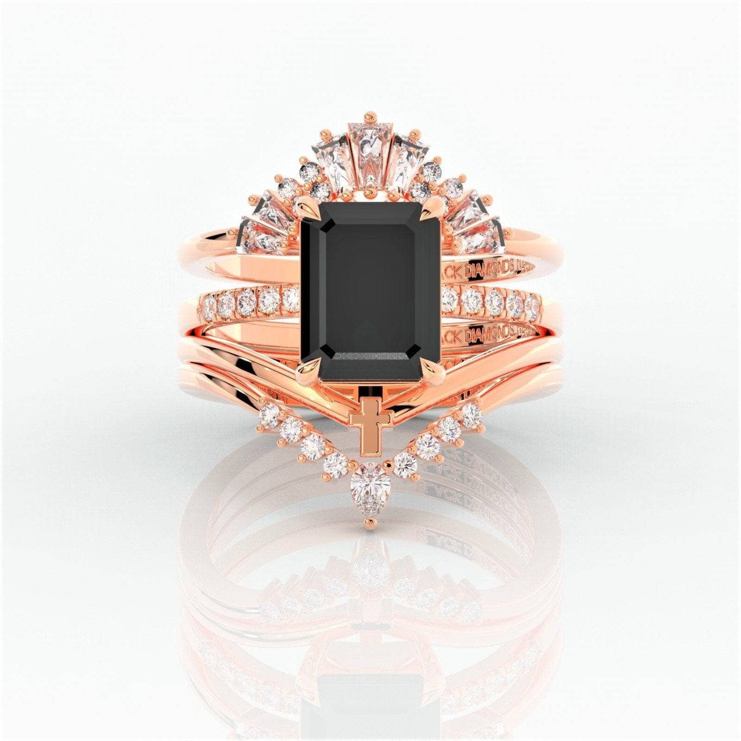 You Are Worth It- Black Emerald Cut EVN™ Diamond Gothic Promise Ring Set - Black Diamonds New York