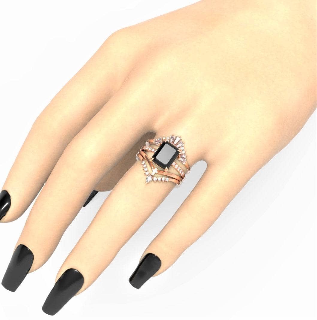 You Are Worth It- Black Emerald Cut Diamond Gothic Promise Ring Set-Black Diamonds New York