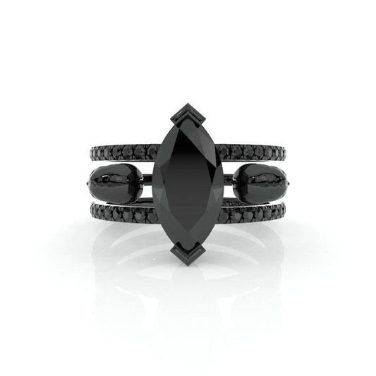 You & Me Rings- 14k Rose Gold Gothic Wedding Rings - Black Diamonds New York