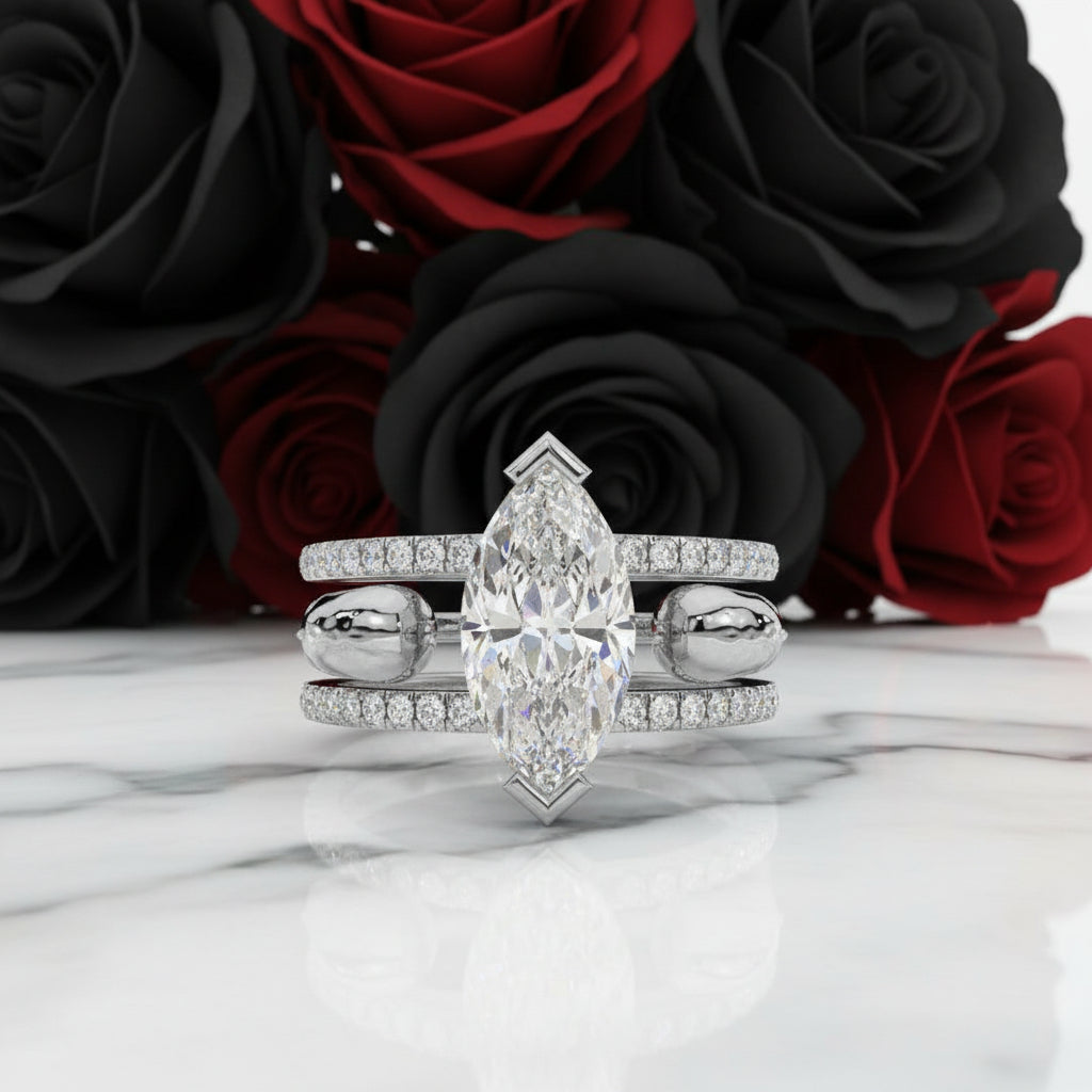 VIP Upgrade- You & Me Rings- 14k White Gold Gothic Wedding Rings (Aftersale Service)-Black Diamonds New York