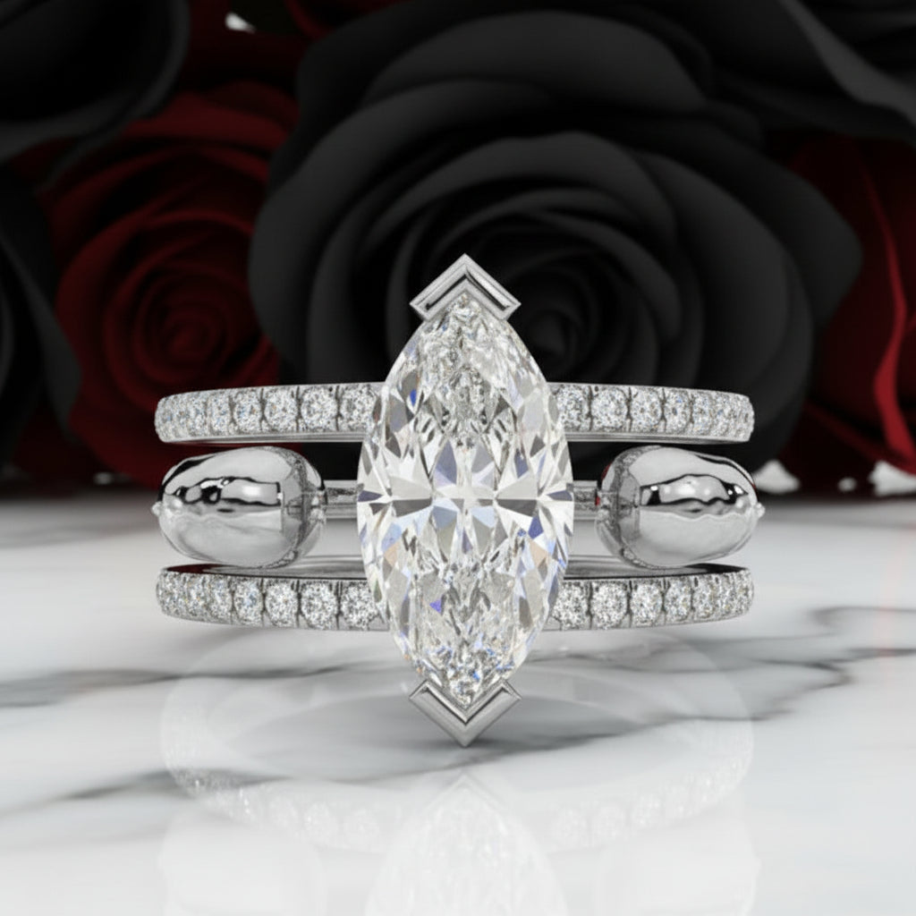 VIP Upgrade- You & Me Rings- 14k White Gold Gothic Wedding Rings (Aftersale Service)-Black Diamonds New York