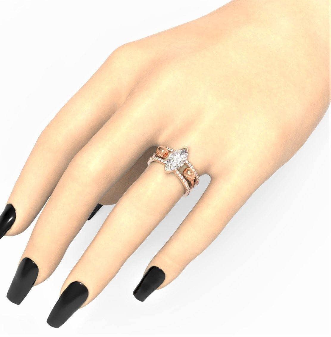 You & Me Rings- 14k Rose Gold Gothic Wedding Rings-Black Diamonds New York