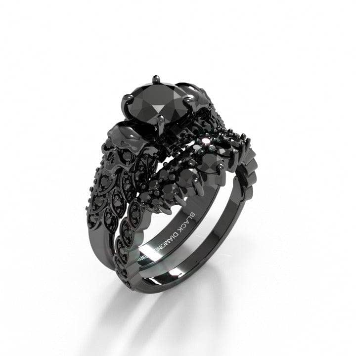 You're My Forever- 1.25 Carat Round Cut Moissanite Skulls Promise Ring Set-Black Diamonds New York