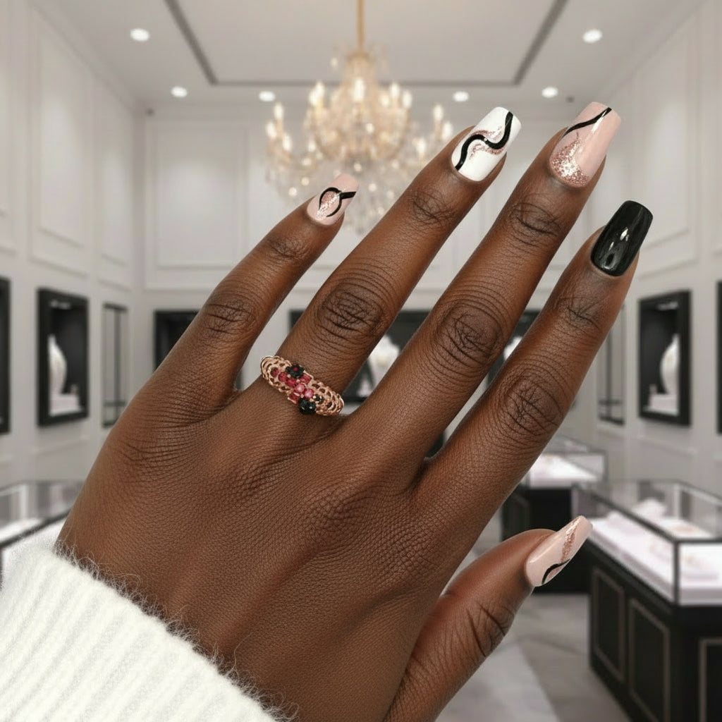 You're My Life- 14K Gold Skull, Cross Black Rose Diamond Option Gothic Promise Ring-Black Diamonds New York