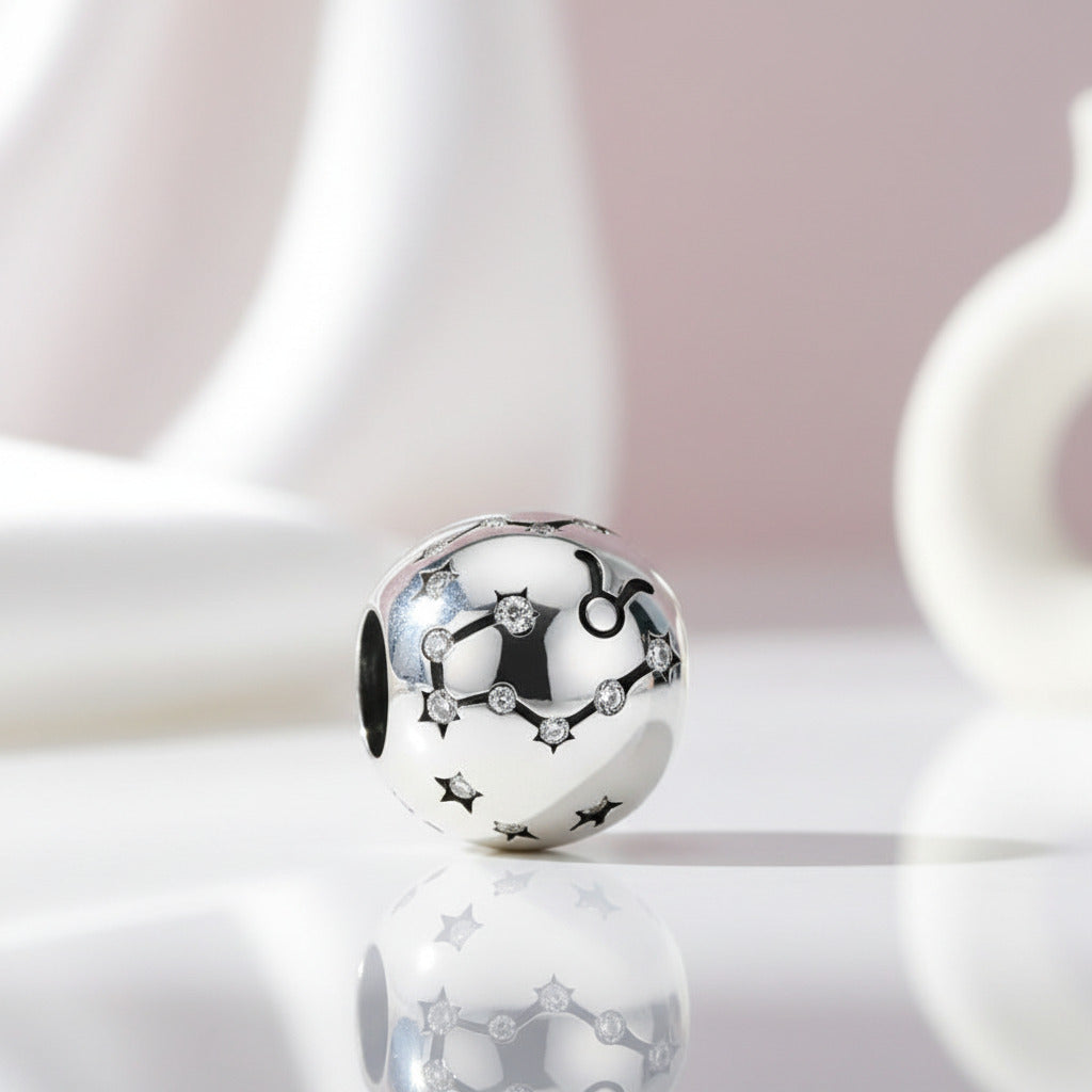 CRISNATA Zodiac Sign Charms - 925 Sterling Silver With CZ Hearts, Fits Pandora Bracelets, Gifts For Her/Him